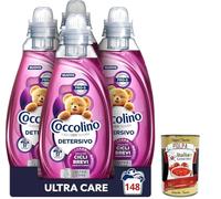 Coccolino Wonder Wash Detersivo Ultra Care 37 lavados, detergente líquido para lavadoras, detergente luiquid laundry detergente, 4 x 1480 ml + Polpa italiana Gourmet 400 g
