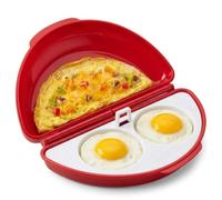 Cocedor de Huevos para Microondas 2-en-1, Escalfador de Huevos Microondas con Molde para Huevos Poche, Accesorio Multifunción para Tortillas, Huevos Revueltos y Huevos Cocidos, Desayuno Rápido (Rojo)