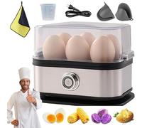 Cocedor de huevos Sunny Side Up, Cocedor de huevos eléctrico rápido de acero inoxidable con apagado automático, capacidad para 6 huevos, blandos, medianos, duros y escalfables (1 set)
