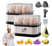 Cocedor de huevos Sunny Side Up, Cocedor de huevos eléctrico rápido de acero inoxidable con apagado automático, capacidad para 6 huevos, blandos, medianos, duros y escalfables (2 set)