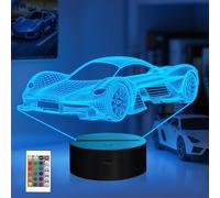 Coche 3D Luz noche por Niño, Attivolife Deportes Carreras Espejismo Óptico Cabecera Lámpara 16 colores Cambiando con Remoto Control Niños Habitación Decoración Cumpleaños Regalo por Chico Hombres Niño
