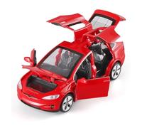 Coche a Escala Miniatura 1:32 For Tesla Model X Mini Simulación Estática De Aleación Fundida A Presión Modelo De Casa Coche Adornos Creativos Réplica De Coche Modelo(Red)