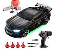 Coche Carreras Alta Velocidad 1:64 con Luz LED 4WD Coche Drifts Aleación Alcance 30m Recargable USB C 2.4GHz Coches Drift Teledirigido Juguete RC Drift Coches con Kit Barricada para Niños Y Niñas 6+