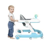 Coche de aprendizaje 2 en 1, andador + carrito auxiliar, caminar con música, altura regulable y plegable, color azul