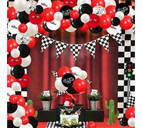 Coche de carreras Decoraciones para fiestas Bandera a cuadros Globos Kit de guirnaldas Coche de carreras rojo y negro Decoraciones de primer y segundo cumpleaños