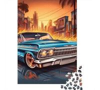 Coche de Carreras Puzzle De 1000 Trozos Retro Coche Azul Papel Grueso Rompecabezas Compatible con Tabla Noche De Juegos En Familia Horas Entretenimiento 38x26cm/1000pcs
