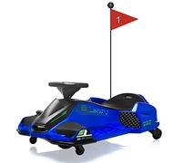 Coche de Deriva de 24 V, batería de 7 Ah, Motor de 180 W sin escobillas, Tarjeta de Deriva eléctrica para niños de hasta 50 kg, con música, luz LED Delantera y Trasera, Alarma de Carga Baja, Azul