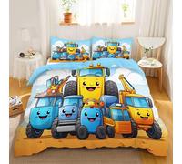 Coche De Dibujos Animados para Niños Ropa de Cama de 155x200cm - Tractor Infantil Juego de Ropa de Cama para Todo el año 3 Piezas - con 2 Fundas de Almohada de 50 x 75 cm