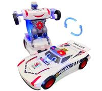 Coche de policía con luz y sonido Coche de policía transformable de juguete con ruedas universales Coches de juguete eléctricos de dibujos animados resistentes a roturas para niños, niñas y niños