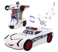 Coche de policía de juguete transformable con rotación de 360 grados, coche robot a la deriva con LED y sonido, mando a distancia con pilas para niños, ideal para niños y niñas, juguete de policía