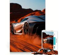 Coche Deportivo Koenigsegg Jesko Plateado en el Desierto, Rompecabezas de 1000 Piezas para Adultos, Regalo, Juguete de Habilidad, Alivio del estrés, Corte Exacto, Lista de Deseos de Papá Noel 38x26cm
