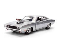 Jada Fast & Furious Dom's Dodge Charger 1970 1:24 Metal 19 cm, +8 Años | Silver Finish; edición 25 aniversario; motor expuesto; partes practicables; rueda libre