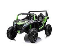 Coche eléctrico de Juguete UTV XXL 24V, Verde, Dos Asientos en Cuero, Discos de Freno, Motor 24V, Luces LED, Ruedas de Goma inflables con suspensión Trasera, Reproductor MP3 con USB/SD y Bluetooth