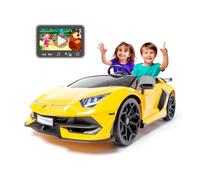Coche Eléctrico Infantil Amarillo Lamborghini Aventador 24V Deportivo XXL para 2 Niños con Función Drift Asiento de Piel Pantalla MP4 y Mando para Padres ATAA Cars