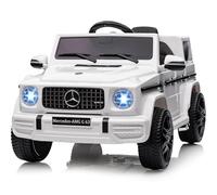 Coche Eléctrico Infantil G63 Amg con Licencia, 12 V, Mando A Distancia, Cierre De Seguridad, Luces Led, Música, Bocina, Conexión Inalámbrica, USB, 3 Velocidades, Asiento Extra Ancho, Color Blanco.