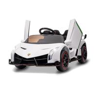 Coche Eléctrico Infantil Lamborghini 12V con Licencia Oficial, Control Remoto para Padres, Puertas De Tijera, Luces LED, Reproductor MP3 y Asiento Amplio, Juguete De Batería para Niños, Blanco