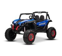 Coche eléctrico New RSX 24V, Azul, tracción 4x4, batería de Litio, Ruedas de EVA, suspensión en Todas Las Ruedas, Asiento Doble de Polipiel para 2 niños, Control Remoto