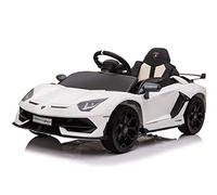 INJUSA - Coche Eléctrico Lamborghini Aventador SVJ 12V para Niños +3 Años | con Patín Eléctrico y Mango Parental Incluido | Luces | Sonidos | MP3 | Marcha Atrás | Puertas Abatibles | 5 km/h | Blanco