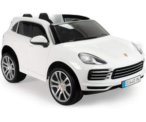 Coche Eléctrico Niños 3 Años 4 Años Porsche Cayenne 12V Blanco - Coche Batería Niños con Radio Control - Luces - Sonidos - Marcha Atrás - Apertura de Puertas - Licencia Porsche - 6 km/h - INJUSA