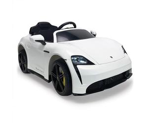 Coche Eléctrico Niños 3 Años 4 Años Porsche Taycan 12V Blanco - Coche a Batería para Niños con Radio Control - Luces - Sonidos - Marcha Atrás - Apertura de Puertas - Licencia Porsche - 6 km/h - INJUSA