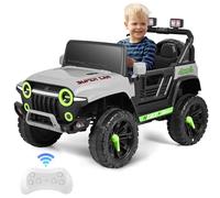 Coche eléctrico para niños, 12 V, 4,5 Ah, con mando a distancia de 2,4 G, para niños, con música, claxon y faros (Jeep - gris)