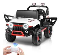 Coche eléctrico para niños, 12 V con Mando a Distancia 2,4 G, Carga máxima de 30 kg, Jeep para niños con Luces LED, música, Cuerno, USB (Blanco)