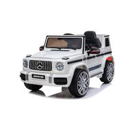 Coche electrico para ninos 12V AMG G classe New, Blanco, con Control Remoto de 2.4 GHz, Puertas Que se abren, Asiento Individual, suspensión Trasera, Arranque Suave, Licencia Original