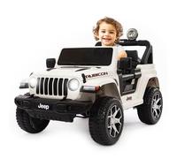 Coche electrico para niños 2 plazas Jeep Wrangler de Babycar - Coche electrico niño 12v con Licencia Oficial y Mando a Distancia 2.4 GHz Apertura de Puertas con MP3 (Blanco)