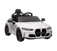 AIYAPLAY Coche Eléctrico para Niños, BMW M4, Coche de Batería 12V, con Mando a Distancia 2,4 G, Ruedas Traseras con Suspensión, Faros LED, Música, USB, Motor Doble, Blanco