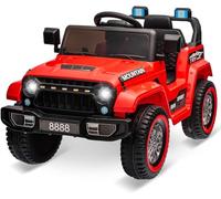 Coche eléctrico para niños de 12 V, vehículo eléctrico para niños de 3 a 12 años, con mando a distancia 2,4 G, coche eléctrico con Bluetooth, música, bocina y faros, rojo