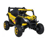 Coche eléctrico para niños hasta 4 años, con batería 12V, Buggy Todoterreno, Mando a Distancia,4x4, 4 Motores, Ruedas de Goma, Asiento Polipiel, Música y Luces, soporta hasta 30 Kilos (Amarillo)