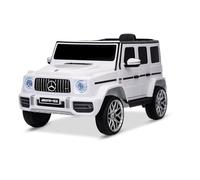 Coche electrico para ninos 12V AMG G classe New, Blanco, con Control Remoto de 2.4 GHz, Puertas Que se abren, Asiento Individual, suspensión Trasera, Arranque Suave, Licencia Original