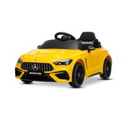 Coche eléctrico para niños Mercedes CLE 12V con tracción Trasera, Amarillo, monoplaza, batería de Litio, Luces LED, Asiento Ancho, Control Remoto 2,4 GHz, Reproductor MP3 con Entrada USB/AUX