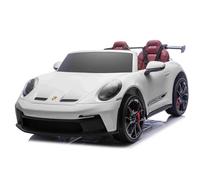 Coche eléctrico para niños Porsche 911 24V con tracción 4x4, Blanco, Dos plazas, Control Remoto 2,4 GHz, Entrada USB/AUX, Motores de 200W, suspensión, batería de Litio, Licencia Original