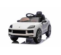 Coche eléctrico para niños Porsche Cayenne 12V con tracción Trasera - Licencia Oficial (Asiento Individual), Blanco, batería de Litio, Asiento Amplio, Ejes con suspensión, Mando a Distancia 2,4 GHz
