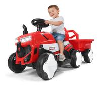 Coche Eléctrico para Niños,Tractor de 12 V y 3 velocidades con Remolque Desmontable y Control Remoto de 2.4 G, Ideal para niños. Incluye Luces LED, música, bocina y Funciones USB. (Rojo)