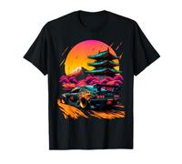 Coche JDM Drifting Japón Templo Puesta de Sol Retro Camiseta