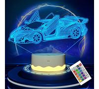 Coche Luz de noche, lámpara de ilusión 3D, LED temporizador y control remoto, 16 cambios de color, decoración de dormitorio, el mejor regalo de cumpleaños de Navidad para niños pequeños y niñas