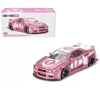 Coche Modelo de miniaturas a Escala Real Compatible con Nissan Skyline GT-R (R34) Kaido Racing Factory V1 Rosa 1/64 Modelo Fundido a presión Kaido House KHMG128