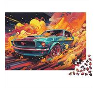Coche Muscle clásico Paquete De Rompecabezas 1000 Piezas, Cartón Grueso Reciclado, Familias Adultas,Neon Muscle Car Explosion Decoración Mural, Diversión Indoor, Reto Cerebral 70x50cm/1000pcs