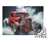 Coche Muscular Hot Rod Robusto Rompecabezas de 1000 Piezas para Adultos Coche Hot Rod Rojo Clásico Vintage con Humo Premium Vibrante Desafiante Alivio de Estrés Juego 52x38cm/1000pzs