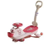 Coche oscilante con música, luz y balanceo, Rueda giratoria y Destello silencioso, Movimiento de Giro for dirigir, Apto for niños de 1 año en adelante.(Rose,with Push Handle)