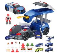Coche Policia Camión Juguetes,Juego de Juguetes con 4 Coches de Juguetes y 1 Helicóptero,Regalo para Niños y Niñas Mayores 3 Años