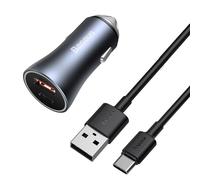 Coche Rápido Cargador 40W 12-24V USB + Usb-C 1m Cable, Oscuro Gris, BASEUS