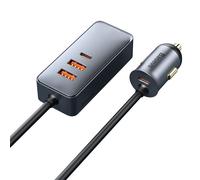 Coche Rápido Cargador Con Cable de Extensión 12-24V 120W 2xUSB+ 2xUSB-C, Gris,