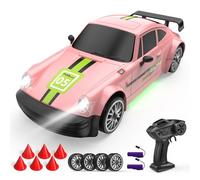 Coche RC Drift 1:20 2.4 GHz 4WD Coche teledirigido 20 KM/H Coche de Carreras teledirigido con Luces de Trabajo, 2 Pilas Recargables, Regalo para Adultos y niños (Rosa)
