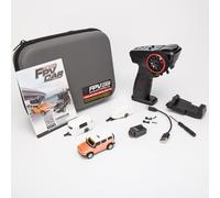 Coche RC, WL 1:64 2.4G FPV Mini RC Car con luces LED, giroscopio, emparejamiento automático de aplicaciones, control de módulo WiFi y cámara, incluye caja de almacenamiento y remolques de remolque