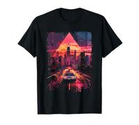 Coche Retro de los años Ochenta y Noventa Retrowave Aesthetic City Skyline Camiseta