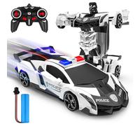 Coche Teledirigido, 2.4Ghz Transformable Robots Juguetes Coches Policia Radiocontrol Rotación 360°Drift RC Car, Juegos Infantiles Exterior Regalos Cumpleaños Navidad Niño Niñas 3 4 5 6 7 8 9 10 Años