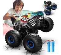 Coche teledirigido, camión monstruo 1/16 con tope y rotación de 360°, camión monstruo tiburón teledirigido con spray, luces, música, 15 km/h, camión monstruo RC con 40 minutos de tiempo de